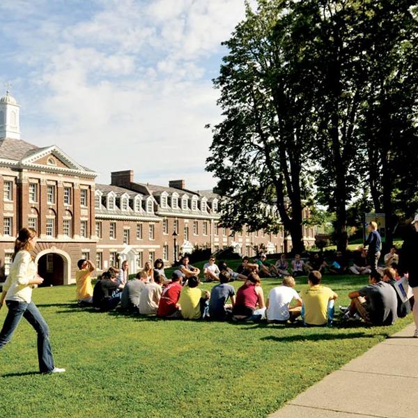 Class meeting outside on the lawn